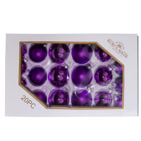 Kurt Adler 60-80MM Shiny and Matte Purple Balls, 20 Piece Set