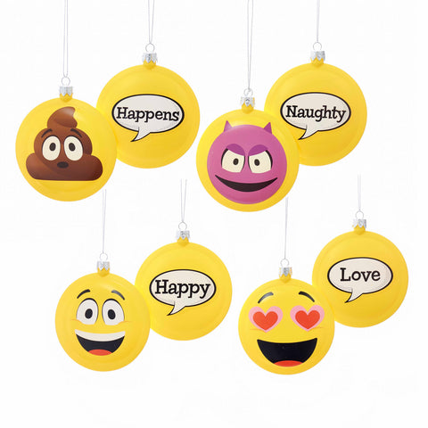 Kurt Adler 86MM Emoticon Disc Ornaments, 4-Piece Box Set