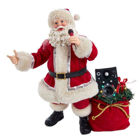 Kurt Adler 10.5-Inch Battery-Operated Fabriche Musical Karaoke Santa