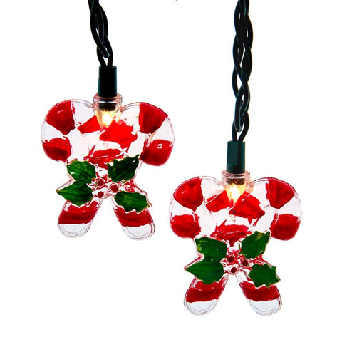 Kurt Adler 10-Light Candy Cane with Holly Leaves and Berries Light Set