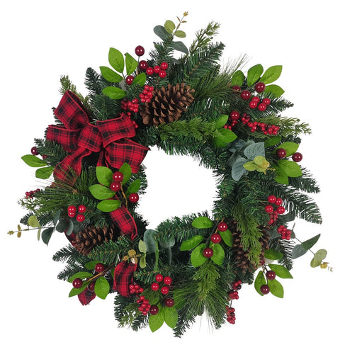 Kurt Adler 24-Inch Berries and Pinecone Ribbon Wreath