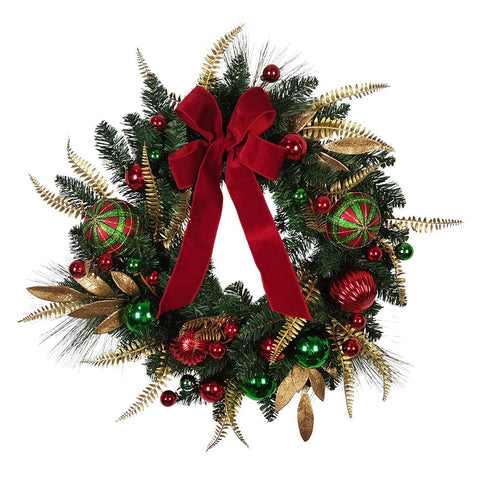 Kurt Adler 24-Inch Unlit Gold, Red and Green Ribbon Wreath