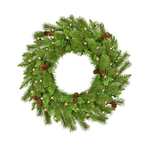 Kurt Adler 24-Inch Pre-Lit Clear Incandescent Pinecone Wreath