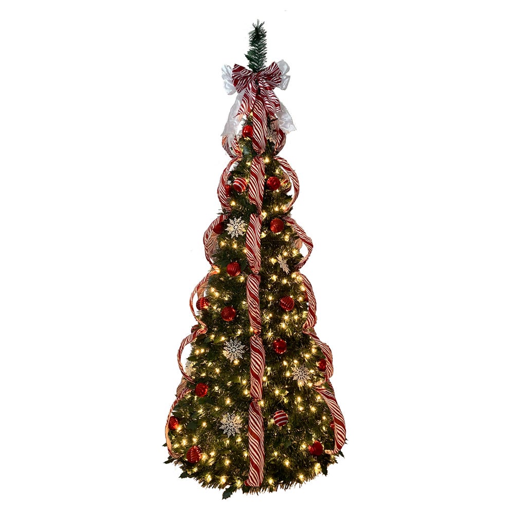 Kurt Adler 6-Foot Pre-Lit Red and White Collapsible Decorated Tree ...